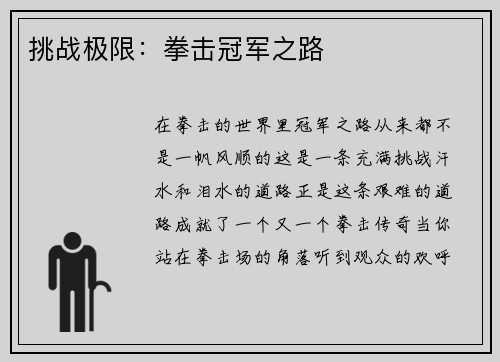 挑战极限：拳击冠军之路